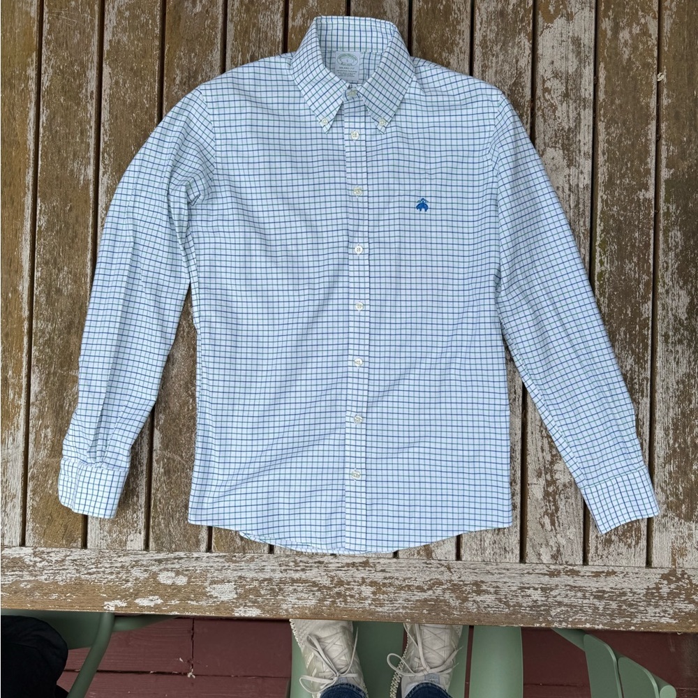 Brooks Brothers Men's Checkered Shirt - White, Green, and Blue - Picture 4 of 4